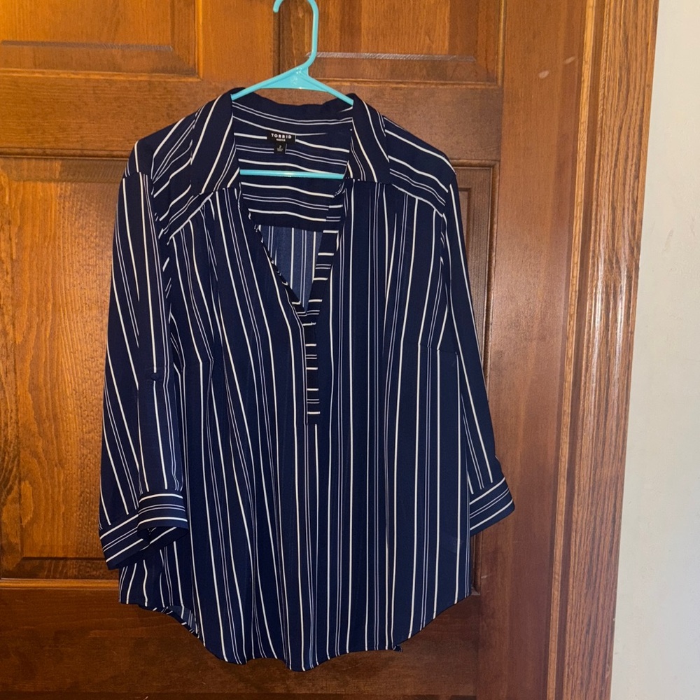 Torrid Navy and White Striped Blouse